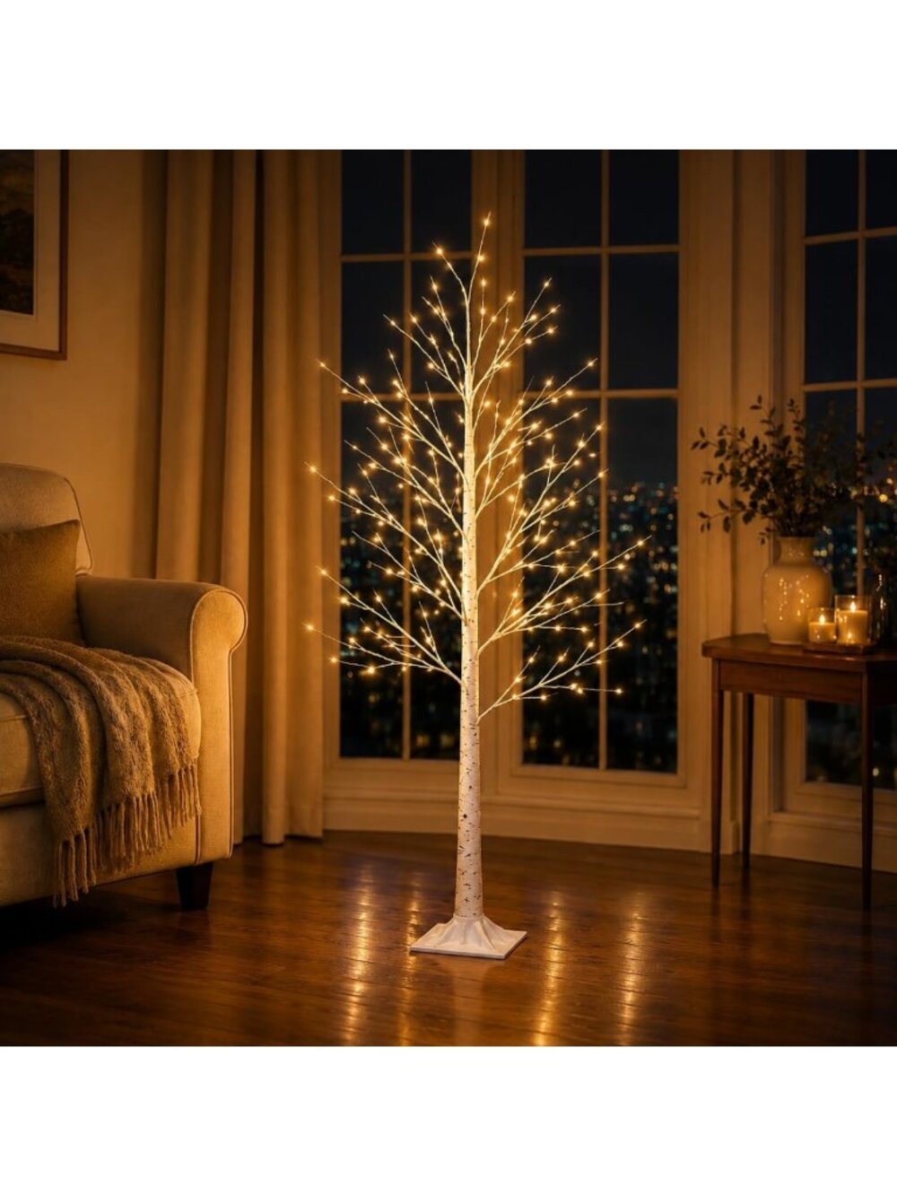 4FT Lighted Birch Tree with 64 LEDs, USB Powered, 8 Modes, Waterproof Decor